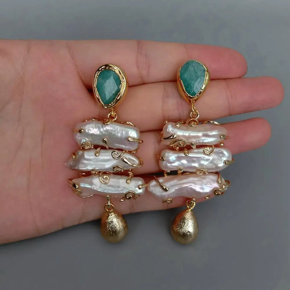 Emerald Cascade Pearl Earrings