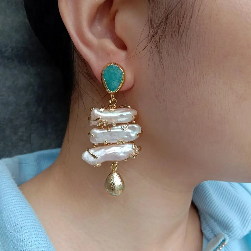 Emerald Cascade Pearl Earrings