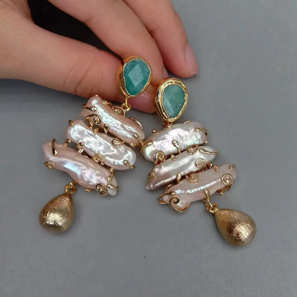 Emerald Cascade Pearl Earrings