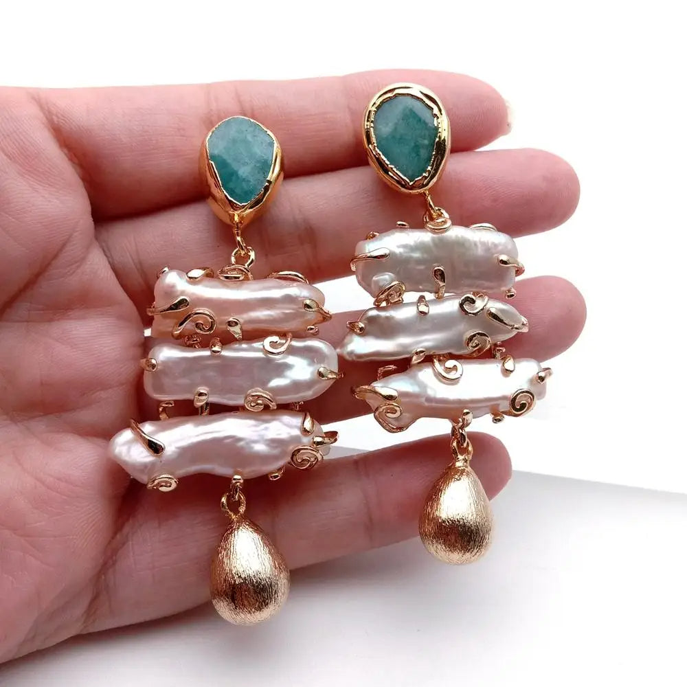 Emerald Cascade Pearl Earrings