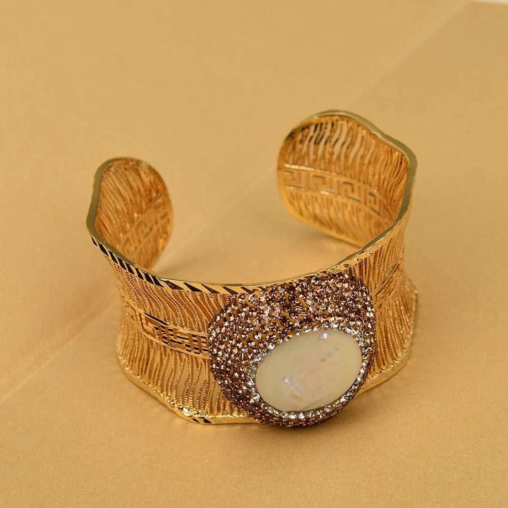 AsterArc Natural Pearl Zircon Open Bracelet - Voisson