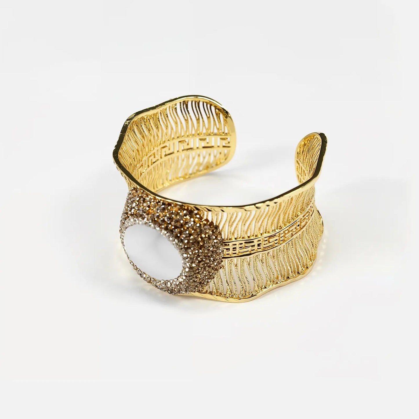 AsterArc Natural Pearl Zircon Open Bracelet - Voisson