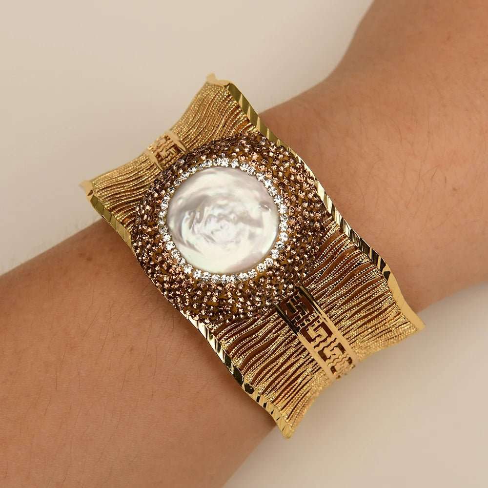AsterArc Natural Pearl Zircon Open Bracelet - Voisson