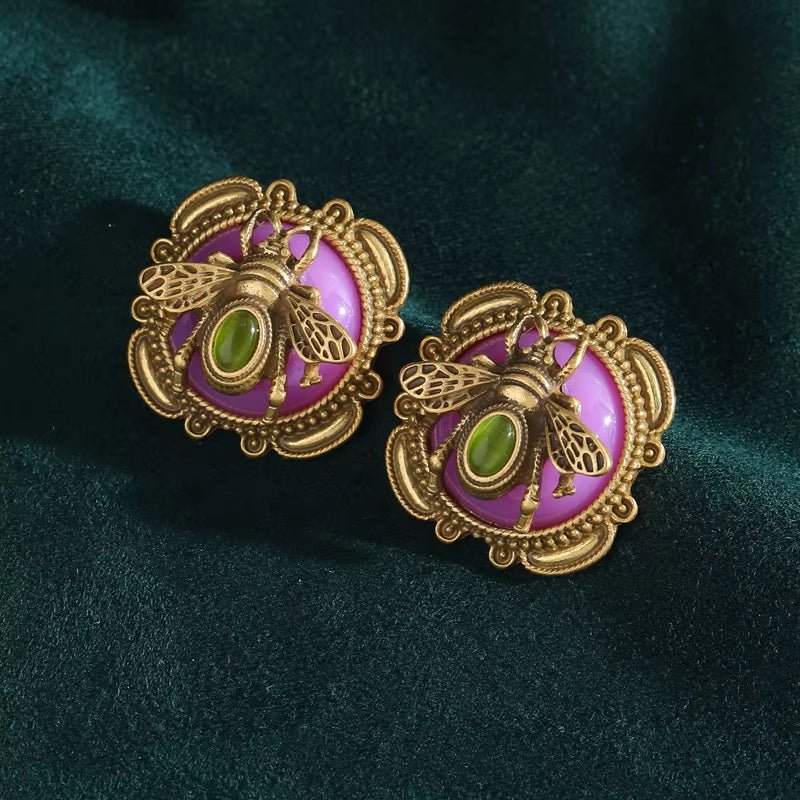 BeeQueen Vintage Natural Agate Earrings - Voisson