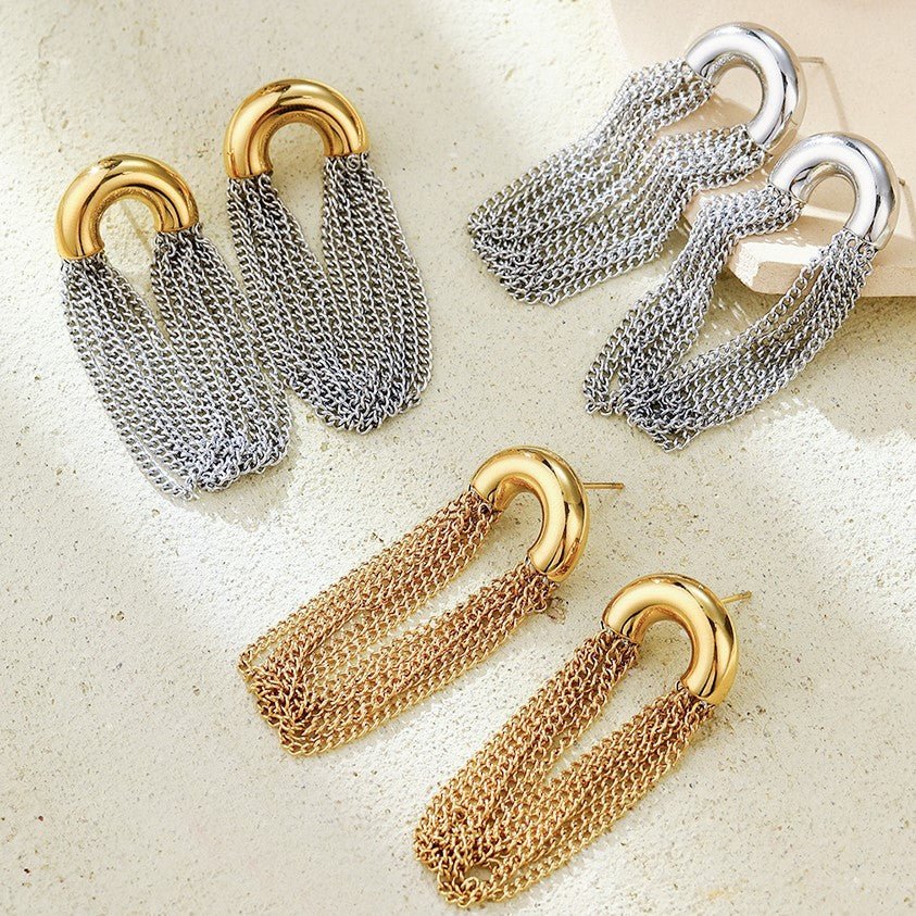 Cascade Chain SS Earrings - Voisson