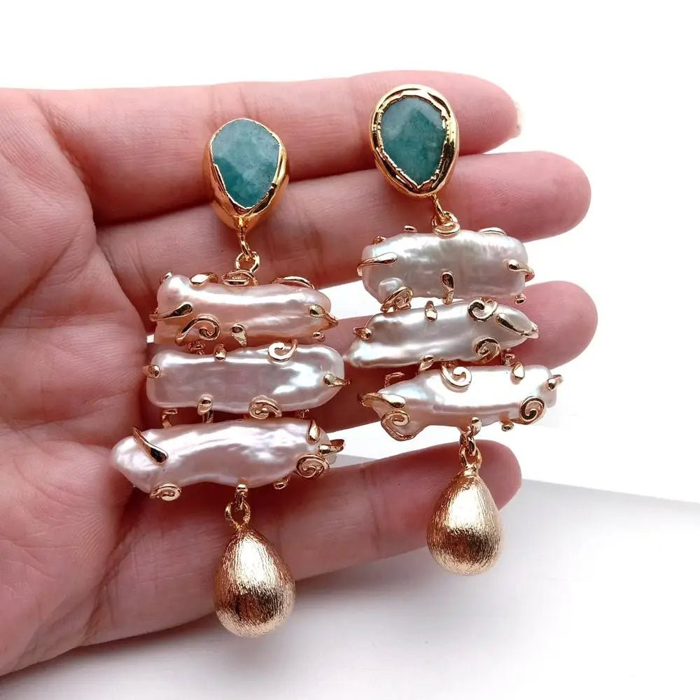 Emerald Cascade Pearl Earrings - Voisson