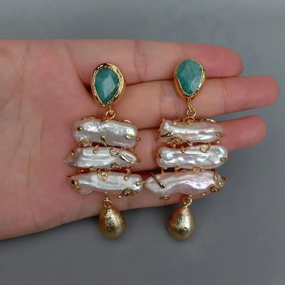 Emerald Cascade Pearl Earrings - Voisson