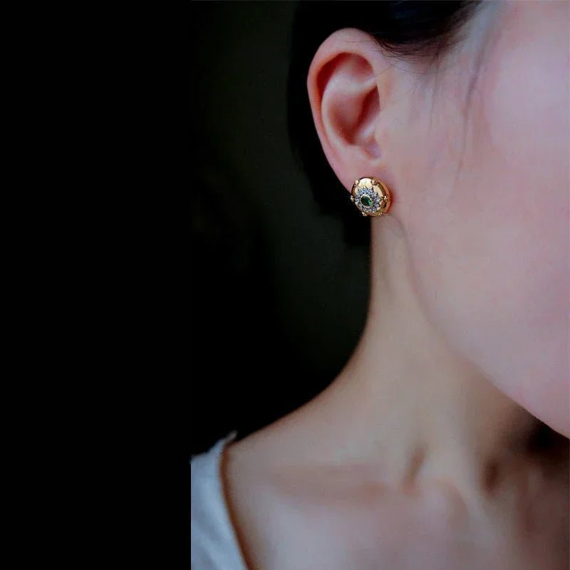 Emerald Sunburst Stud Earrings - Voisson