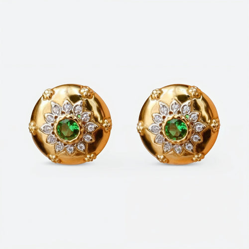 Emerald Sunburst Stud Earrings - Voisson