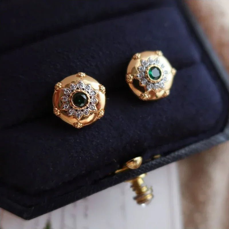 Emerald Sunburst Stud Earrings - Voisson