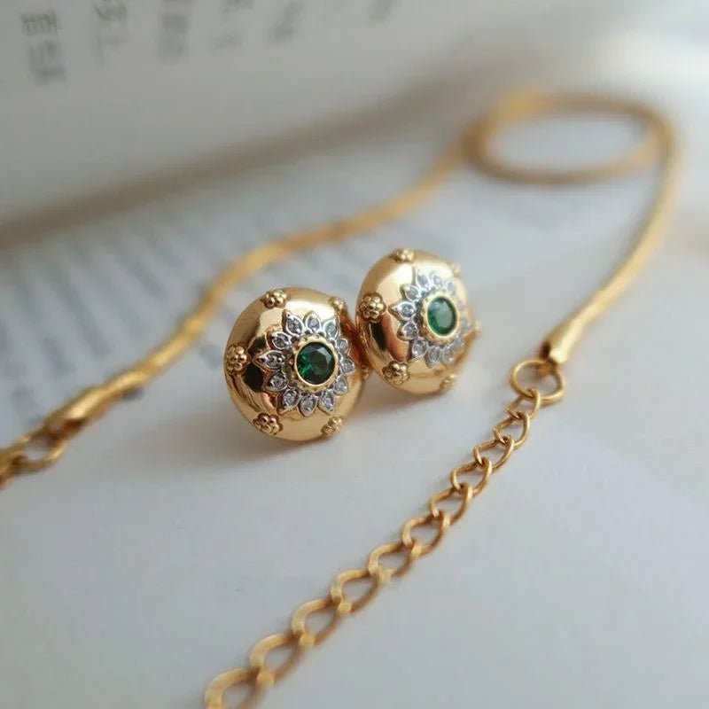 Emerald Sunburst Stud Earrings - Voisson