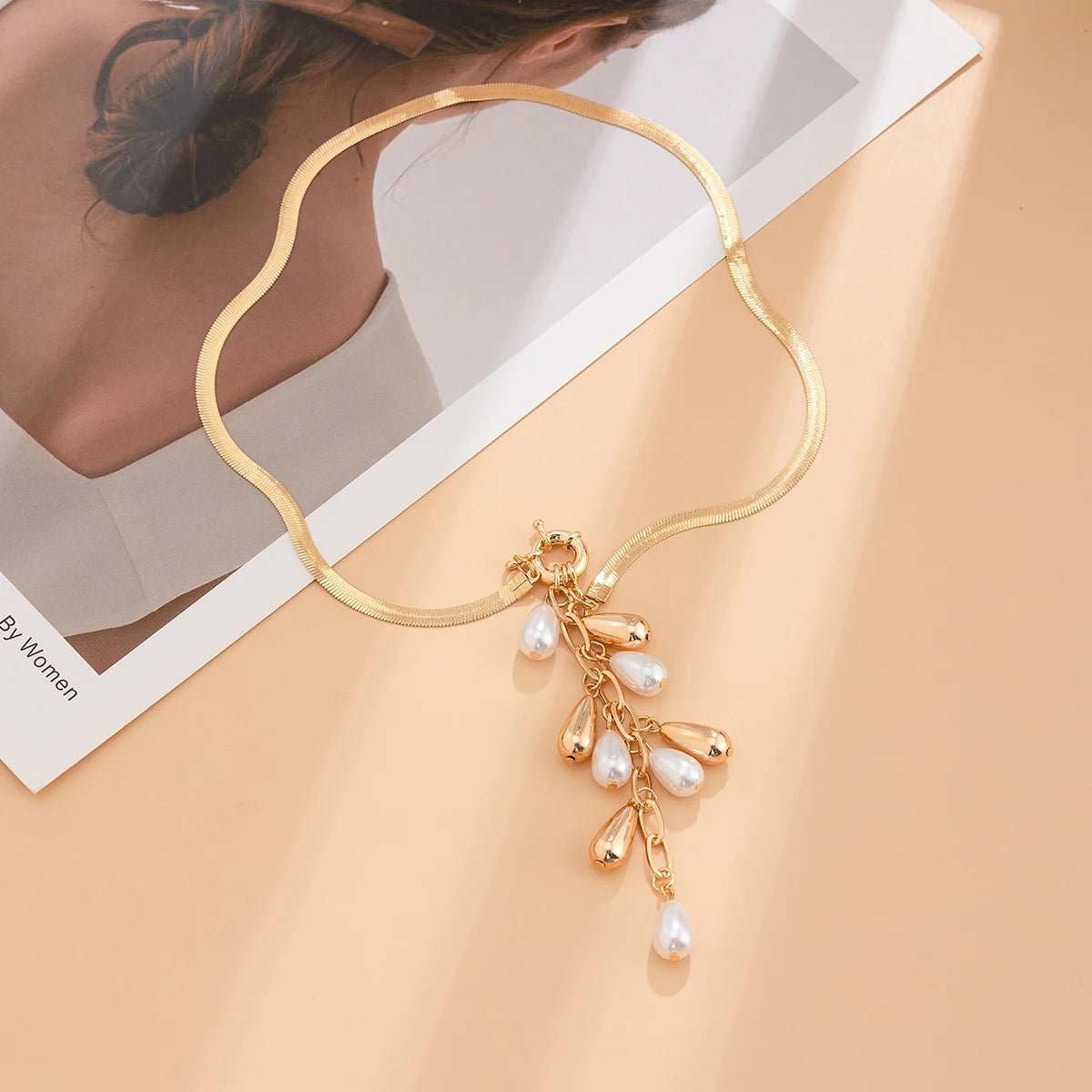 Fluorite Gold Plated Pearl Pendant Necklace - Voisson