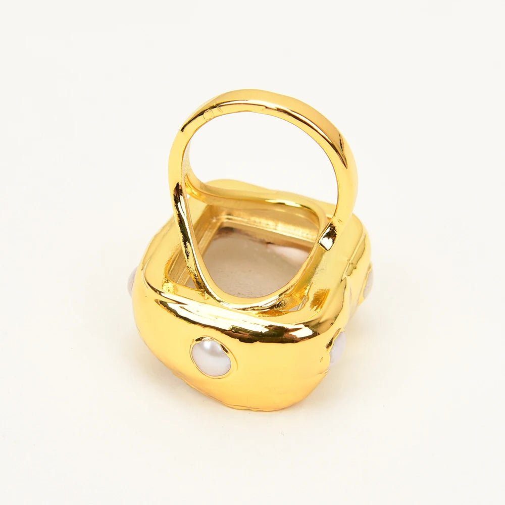 GlacierGleam Natural Pearl Crystal Open Ring - Voisson
