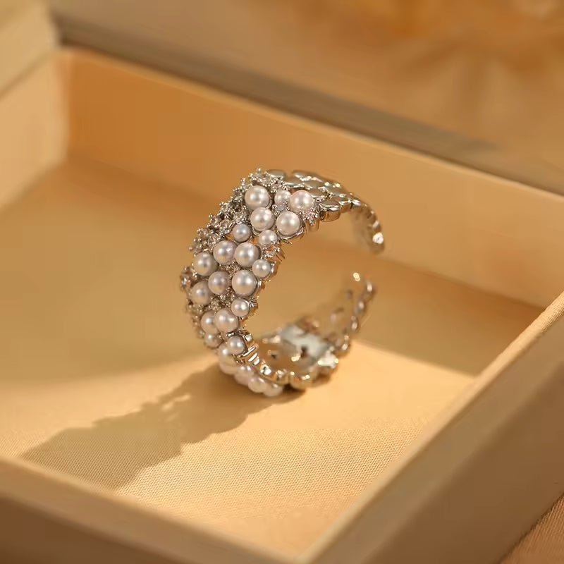 Kunzite Crystal Pearl Adjustable Ring - Voisson