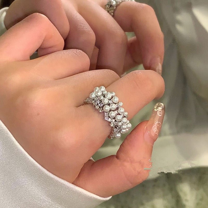 Kunzite Crystal Pearl Adjustable Ring - Voisson