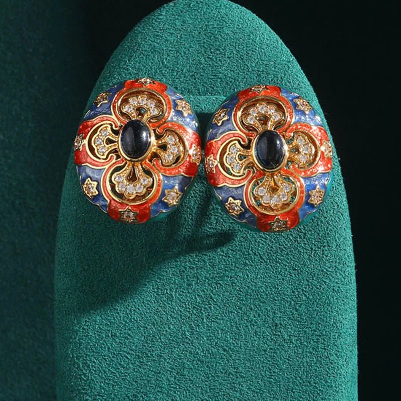 Majesty Enamel Stud Earrings - Voisson