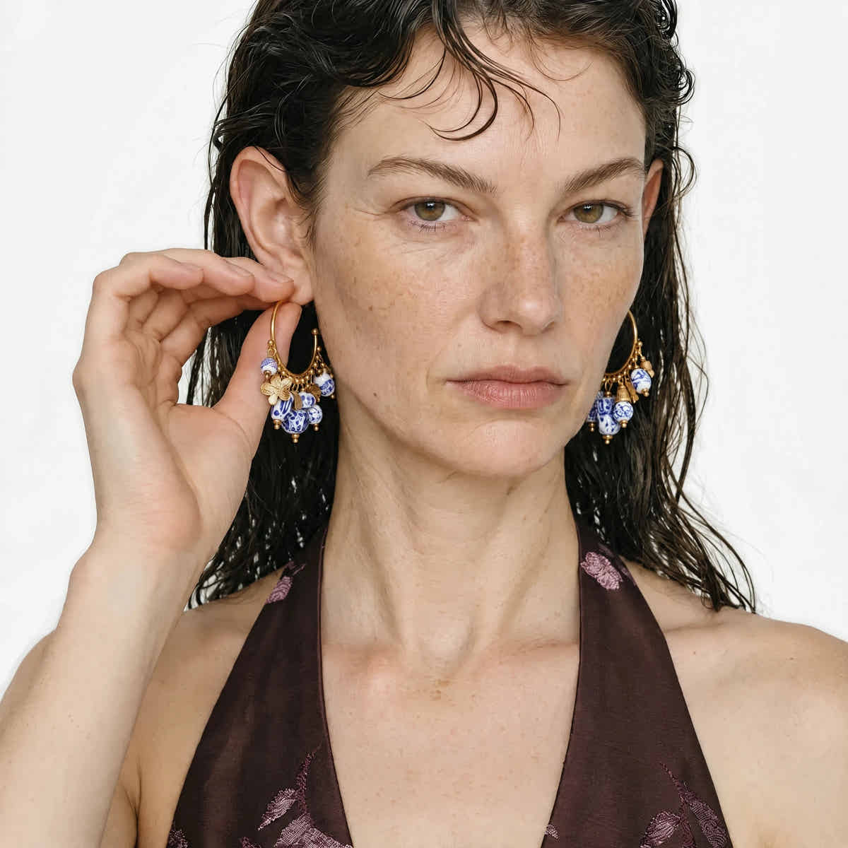 Porcelain Charm Hoop Earrings - Voisson