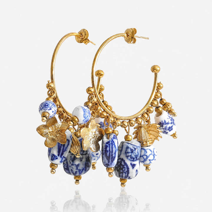 Porcelain Charm Hoop Earrings - Voisson