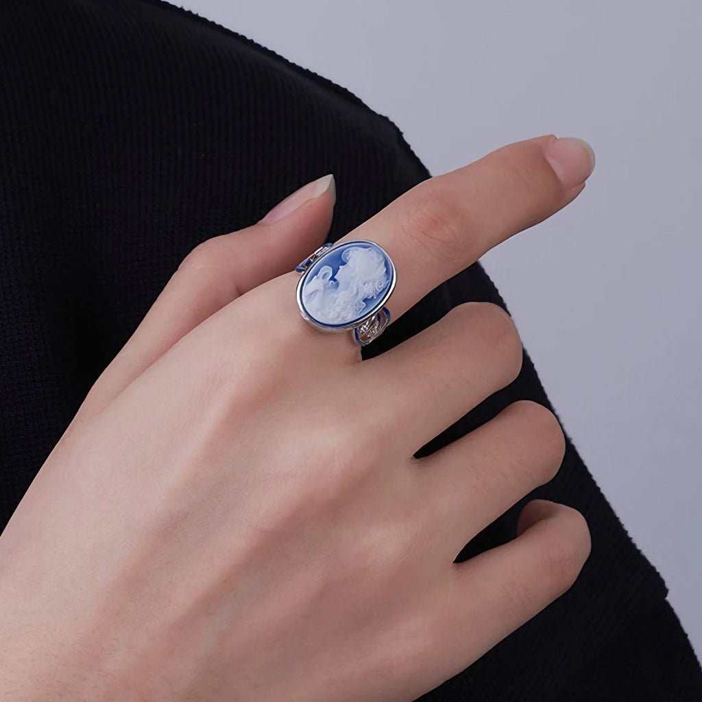 QueenMode 925 Silver Blue Agate Adjustable Ring - Voisson