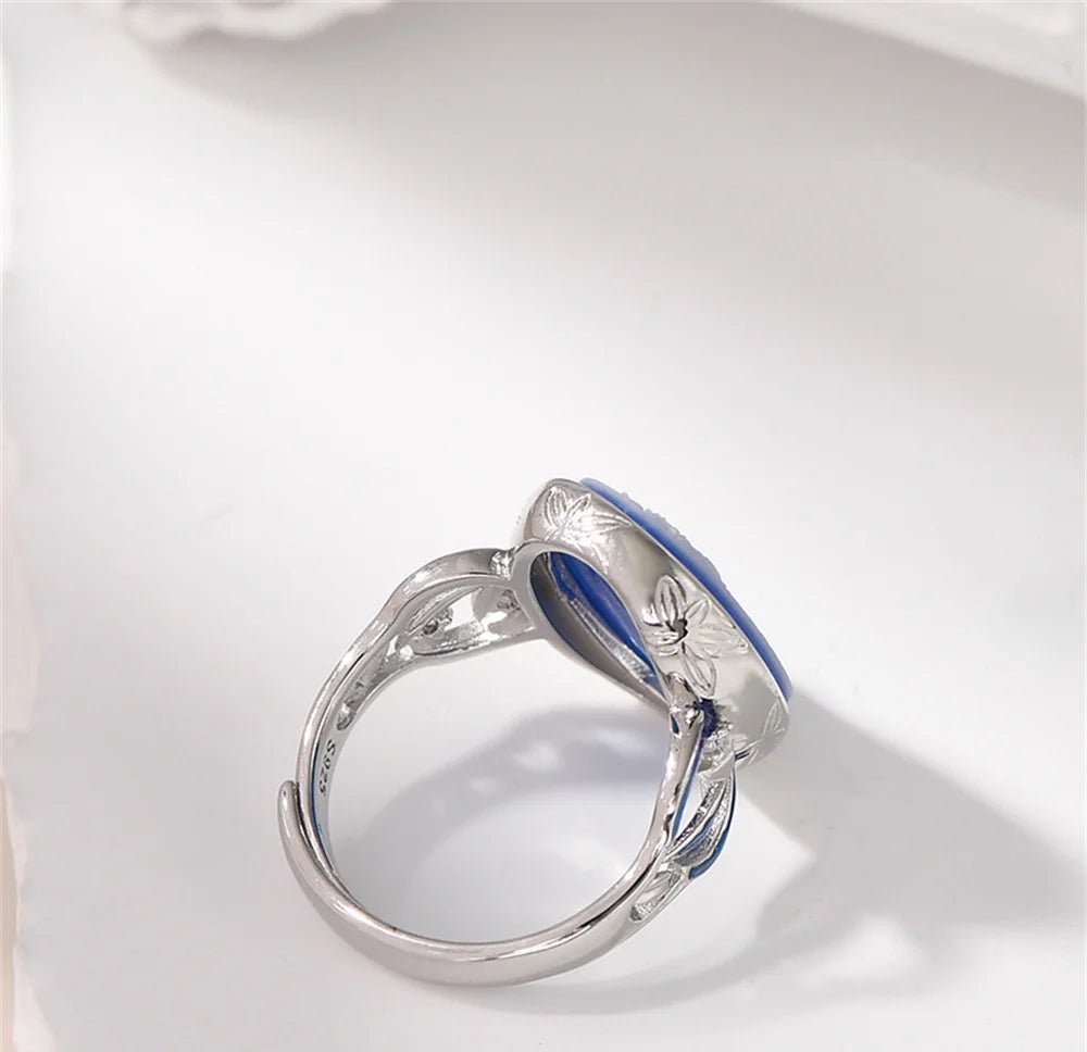 QueenMode 925 Silver Blue Agate Adjustable Ring - Voisson