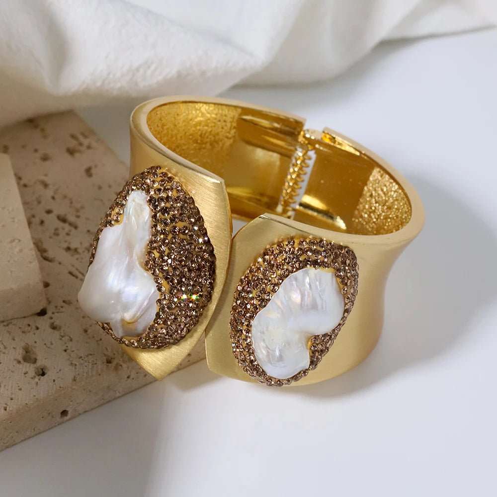 RiverineRadiance Freshwater Pearl Zircon Open Bracelet - Voisson