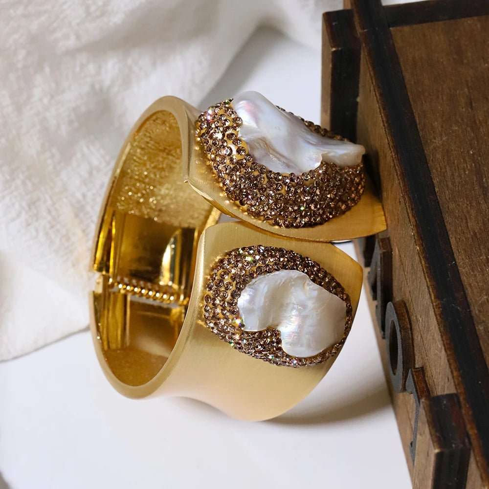 RiverineRadiance Freshwater Pearl Zircon Open Bracelet - Voisson