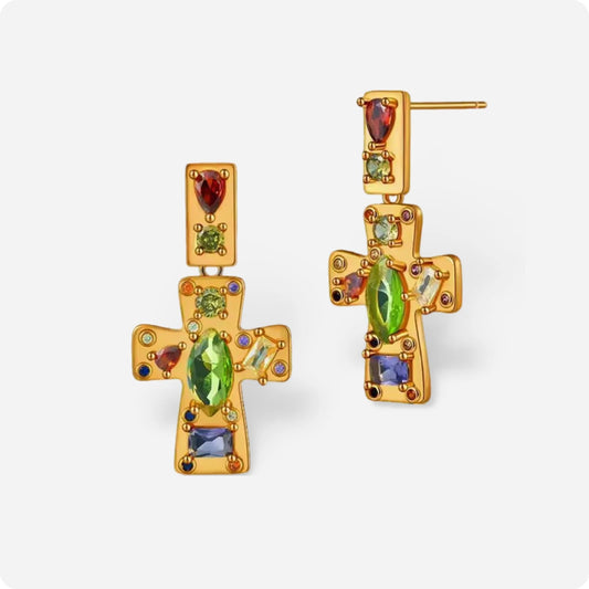 Theodora’s Treasure Retro Cross Crystal Earrings - Voisson
