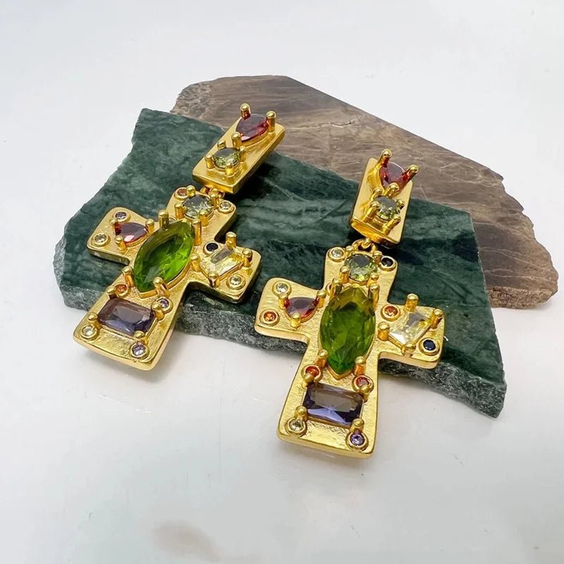 Theodora’s Treasure Retro Cross Crystal Earrings - Voisson