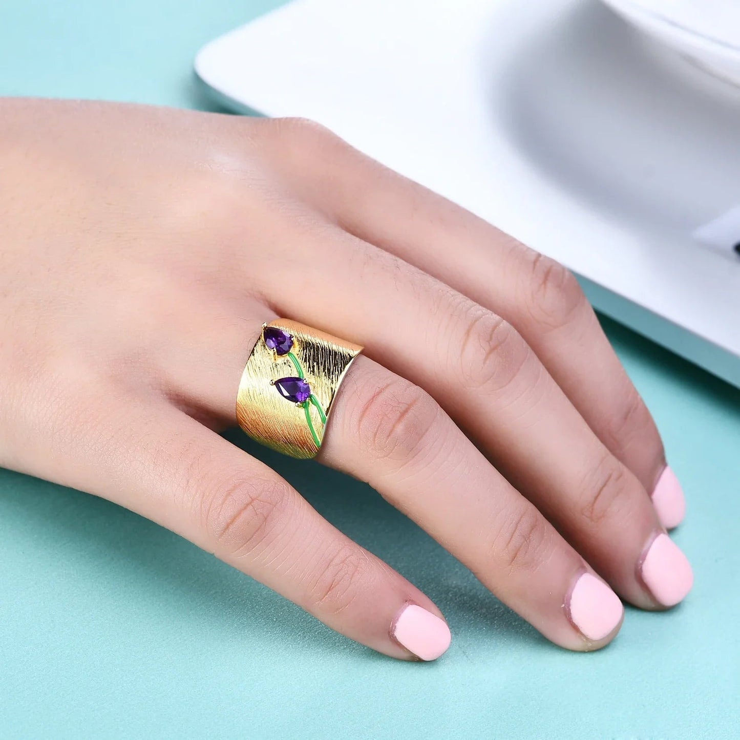 Violet Stem 925 Silver Ring - Voisson