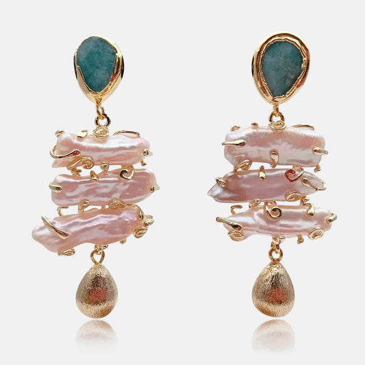Emerald Cascade Pearl Earrings