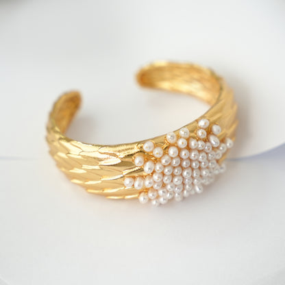 Golden Feather Pearl Cuff