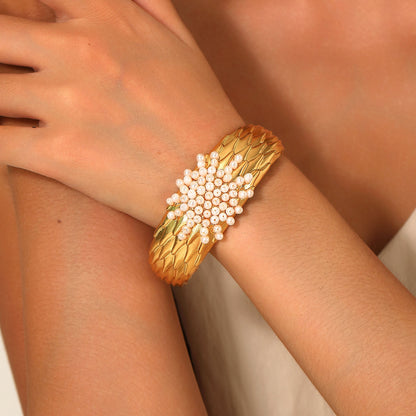 Golden Feather Pearl Cuff