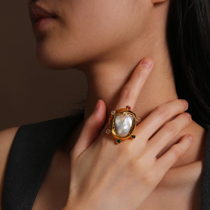 Baroque Pearl Halo Ring