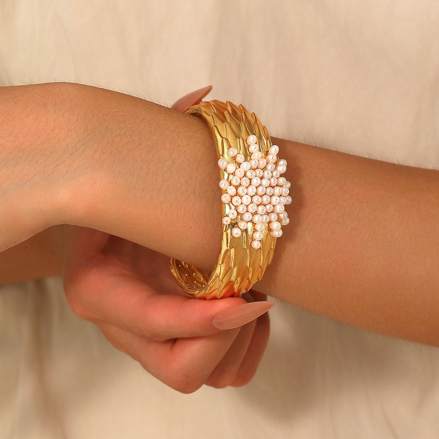 Golden Feather Pearl Cuff