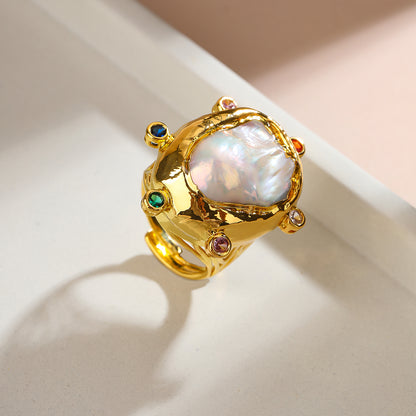 Baroque Pearl Halo Ring