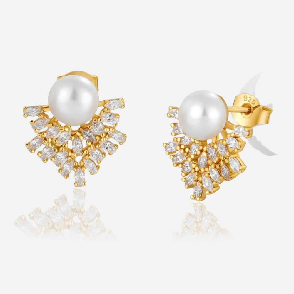 Pearl Fan 925 Silver Stud Earrings