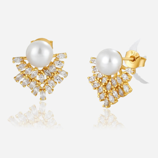 Pearl Fan 925 Silver Stud Earrings