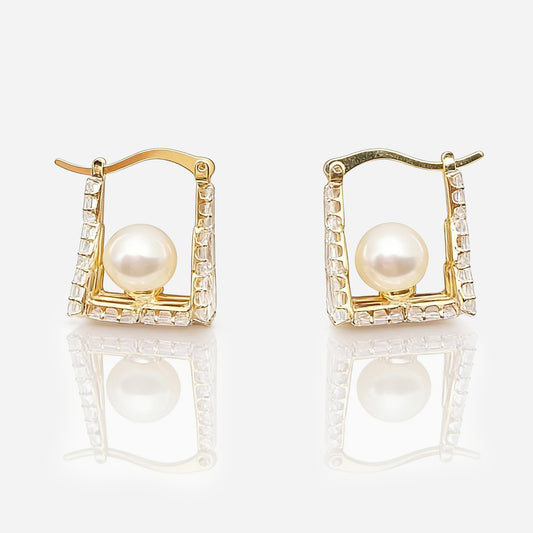 Pearl Frame Hoop Earrings