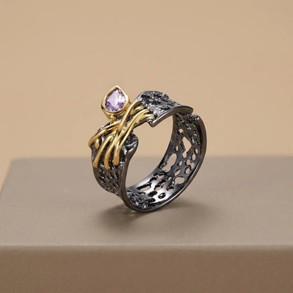 Amethyst Tide 925 Silver Ring - Voisson