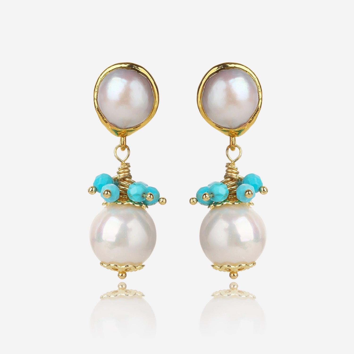 Aqua Flora Pearl Earrings - Voisson