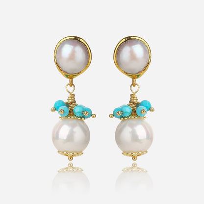 Aqua Flora Pearl Earrings - Voisson