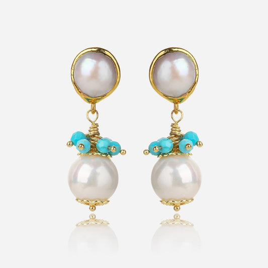 Aqua Flora Pearl Earrings - Voisson