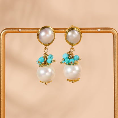 Aqua Flora Pearl Earrings - Voisson