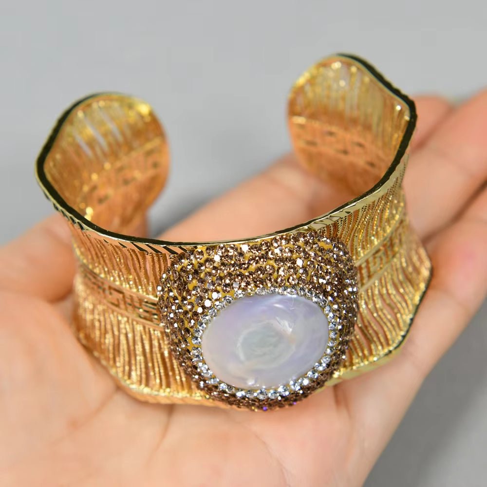 AsterArc Natural Pearl Zircon Open Bracelet - Voisson