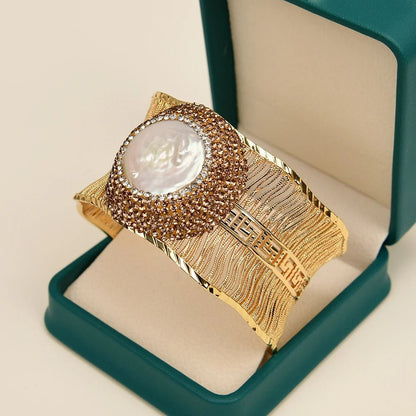 AsterArc Natural Pearl Zircon Open Bracelet - Voisson