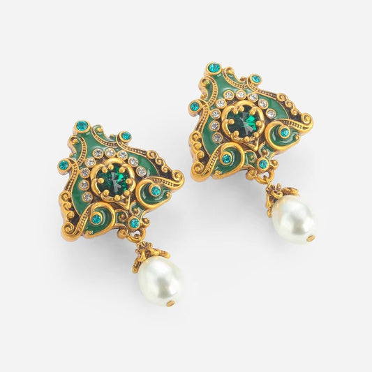 Baroque Crest Pearl Earrings - Voisson