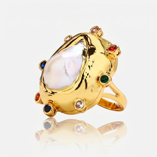 Baroque Pearl Halo Ring - Voisson