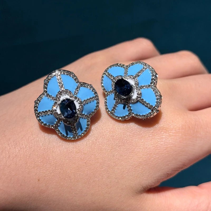 Blue Petal Stud Earrings - Voisson