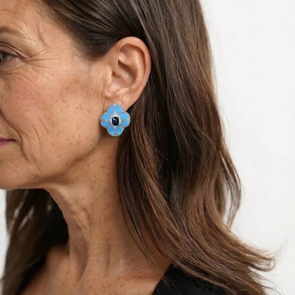Blue Petal Stud Earrings - Voisson