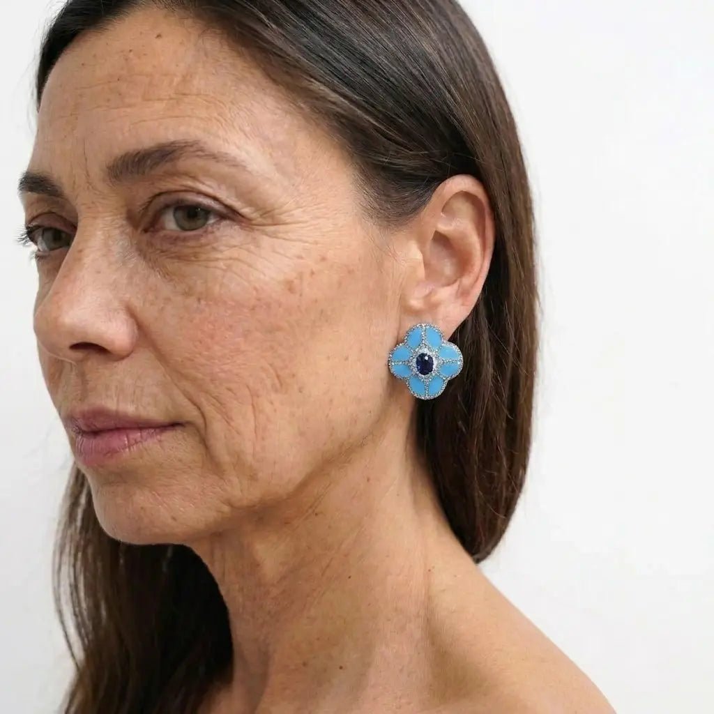 Blue Petal Stud Earrings - Voisson